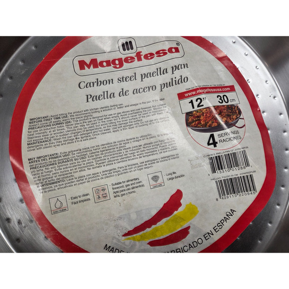MAGEFESA 12" NWT NEW Carbon Steel Paella Pan 12" - Made in Spain Red Handles - Picture 3 of 4